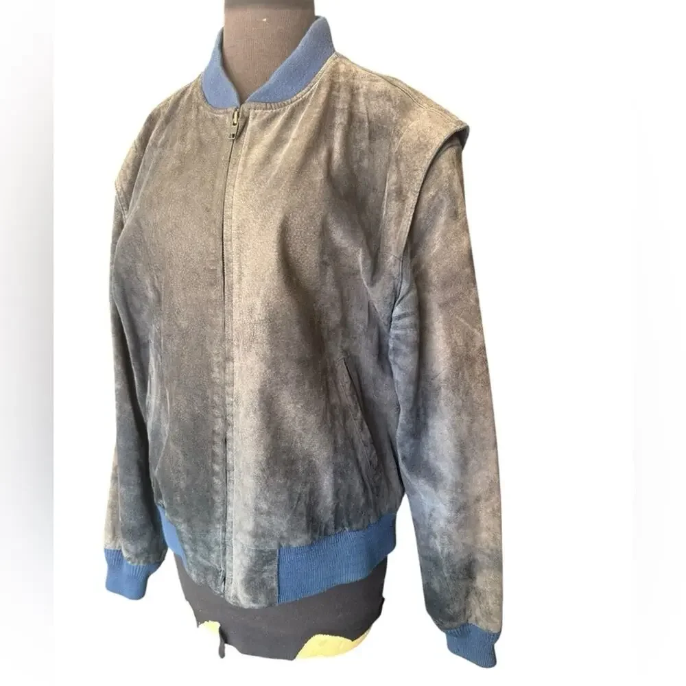 Vtg Suede Multi-Tone Patina Fade Distressed Retro Aviation Bomber Jacket Mens L